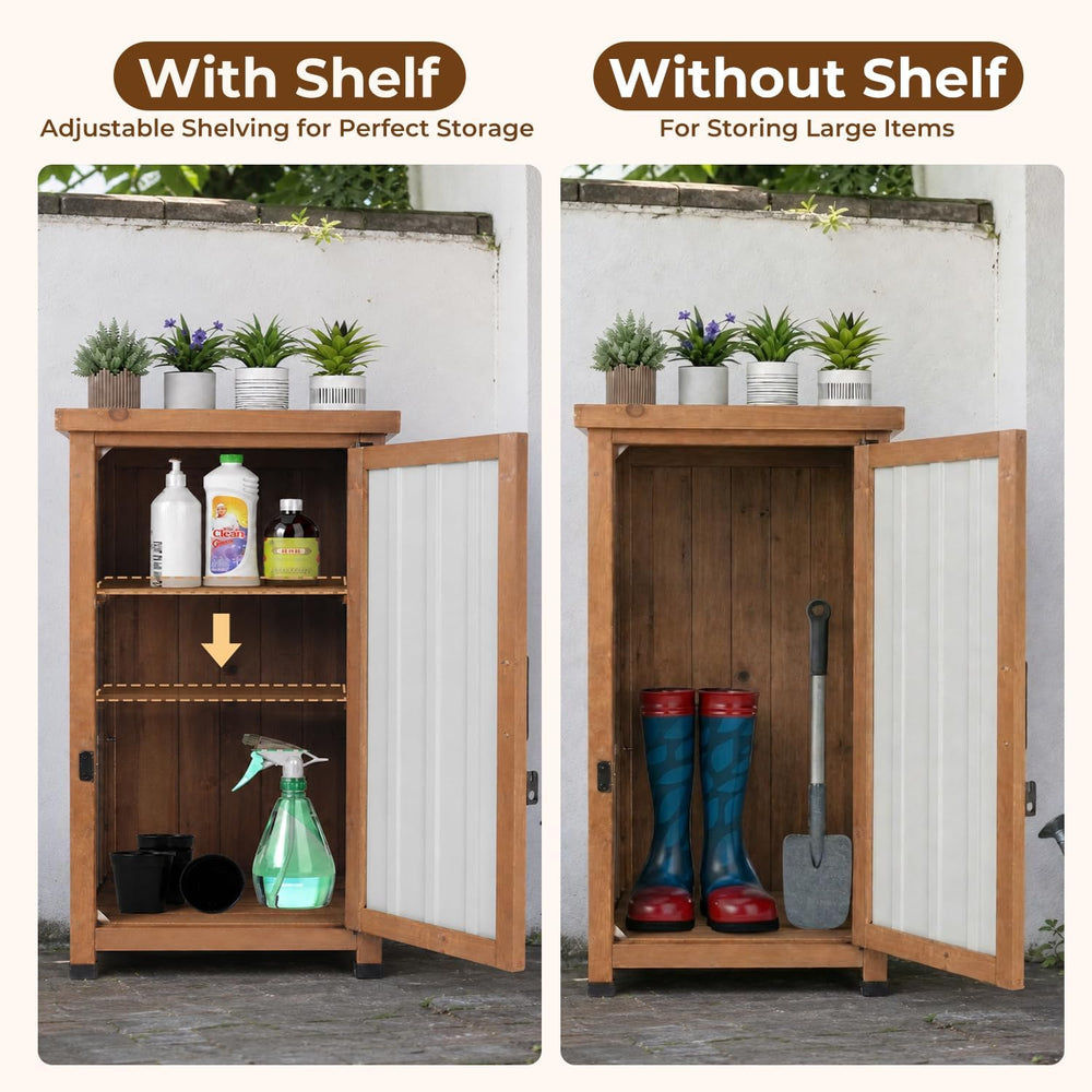 PetsCosset Small Outdoor Storage Cabinet Waterproof with Metal Top, Wood &...