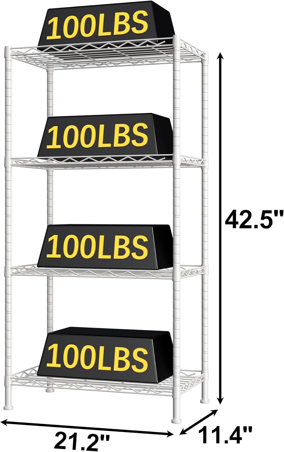 HOMEFORT 4-Shelving Unit, Adjustable Wire Shelving, Metal Wire Shelf Rack Org...