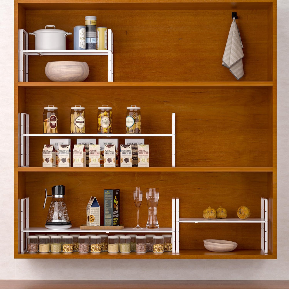 Expandable Kitchen Cabinet Shelf Organizers 2 Pack, Stackable Metal Pantry St...