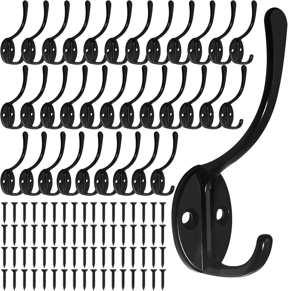 Homanu 34 Pack Coat Hooks Wall Mounted with 68 Screws, Heavy Duty Black Towel...