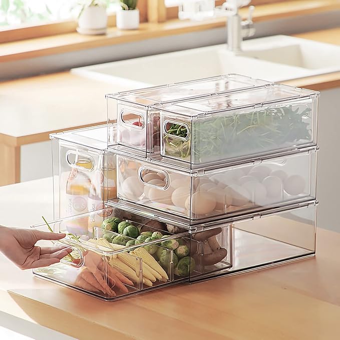 MineSign Stackable Fridge Drawer Pull-Out Bins
