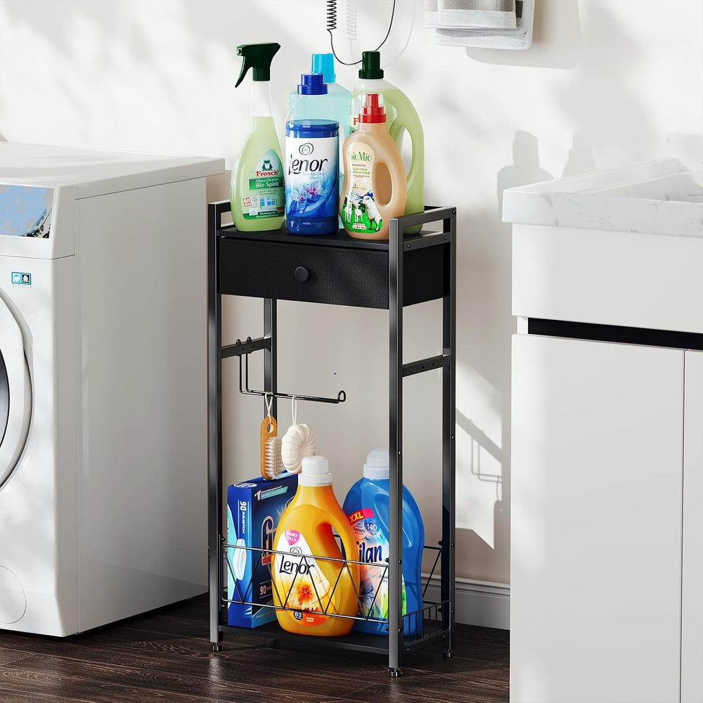 Freestanding Toilet Paper Holder Stand with Storage Drawer, Narrow Bathroom S...