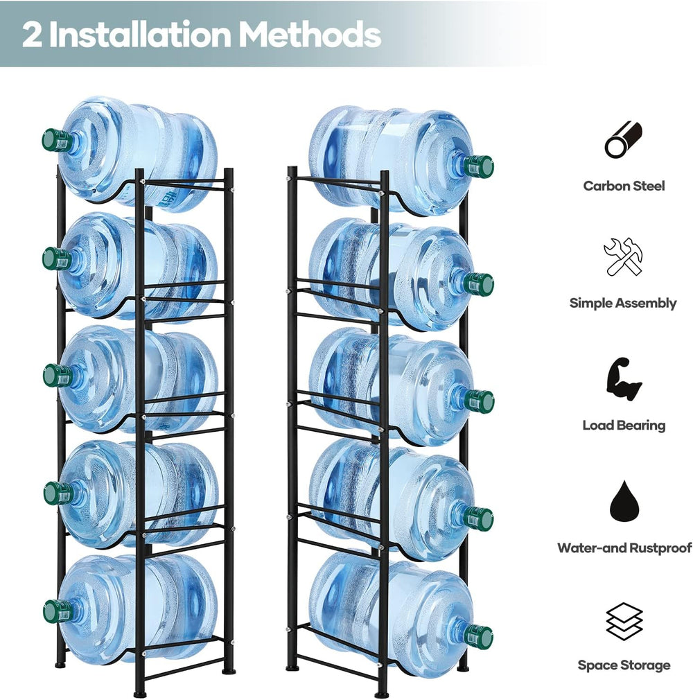 5 Gallon Water Jug Holder, 5 Tier Water Cooler Jug Rack, Black