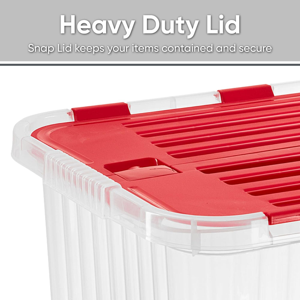 Superio Red Storage Box with Red Hinged Lids, 2 Pack Plastic Container Bins f...