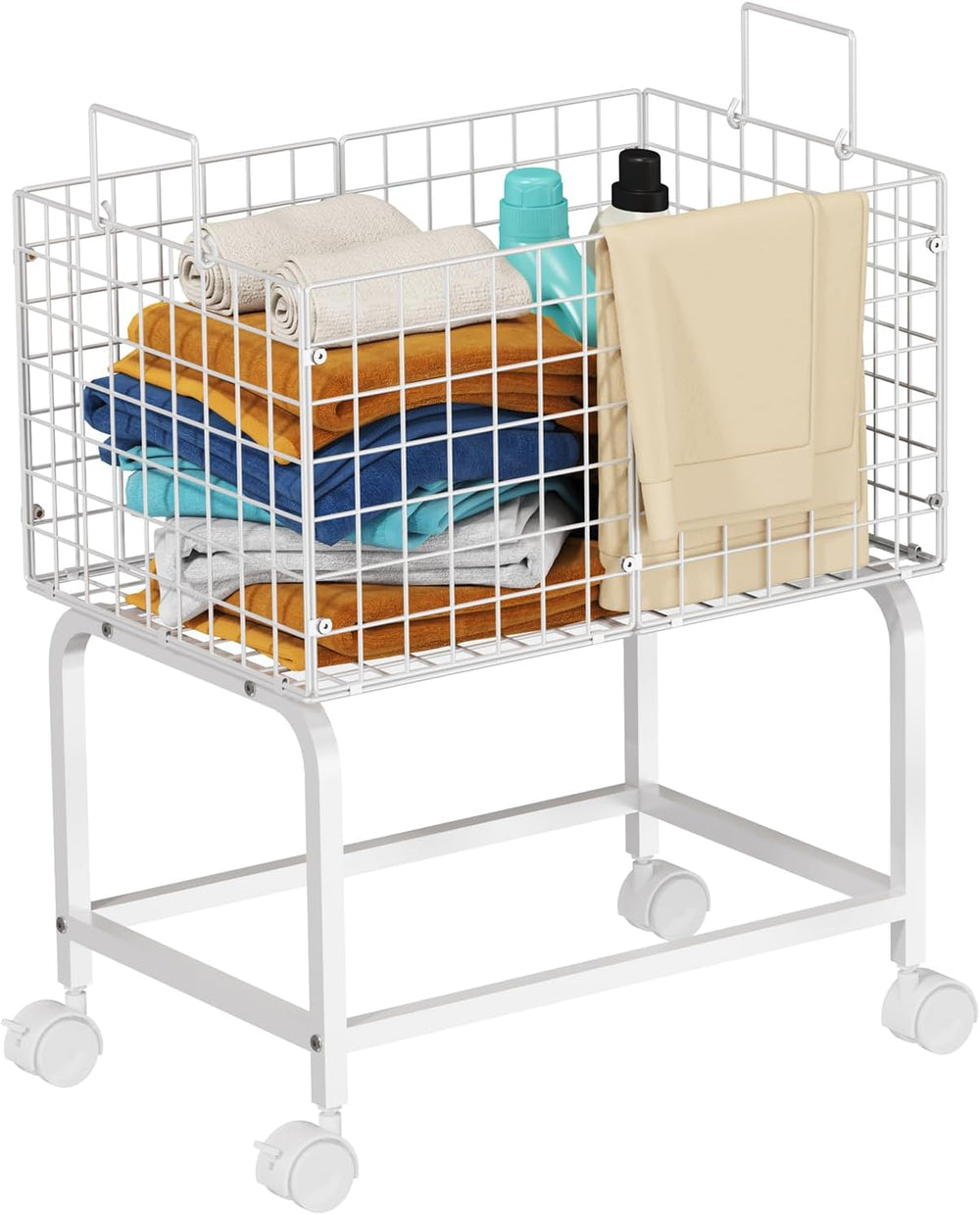 Laundry Basket with Wheels,80L Wire Rolling Laundry Basket with Pull Handle,W...