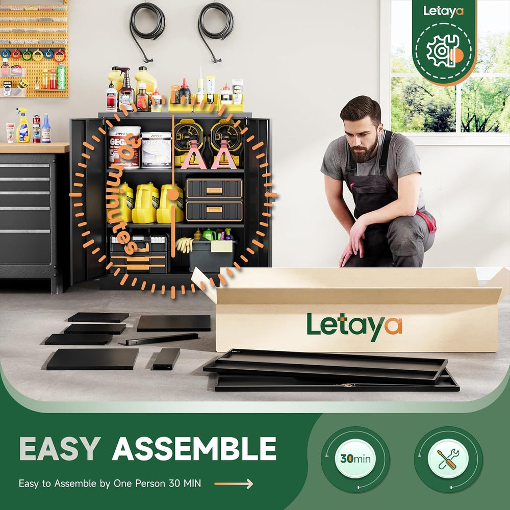 Letaya Metal Storage Cabinets with Lock Door,2 Adjustable Shelves Organizer S...