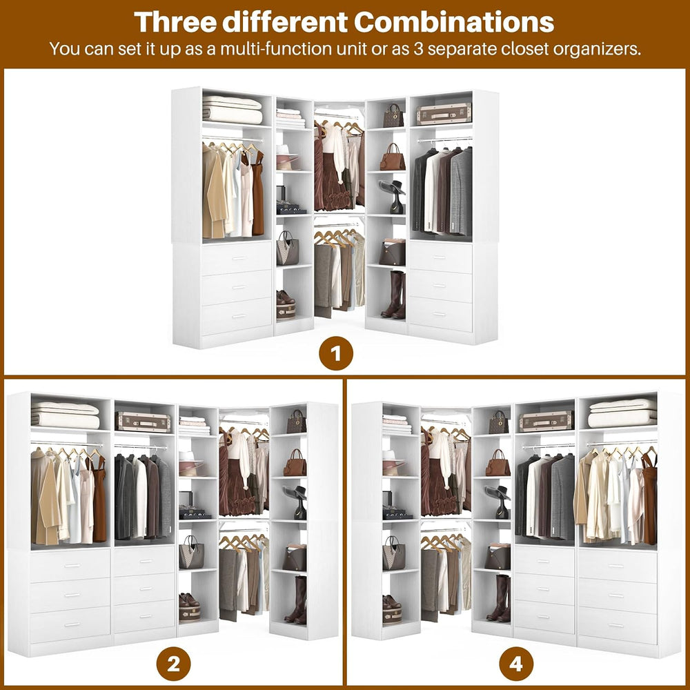 Besiost Corner Closet System with 6 Drawers, Corner Closet Organizer System