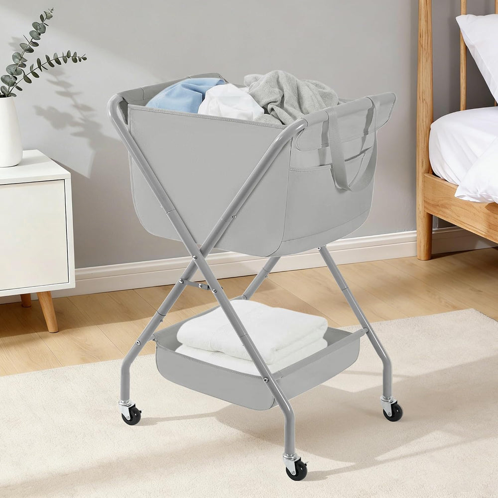 STORAGE MANIAC Collapsible Laundry Cart with Wheels 35.6"H Removable Can...