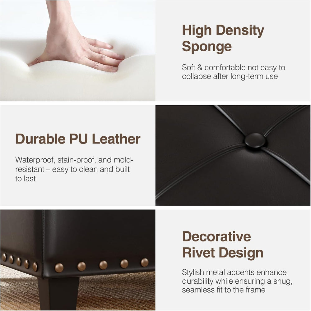 FiveWillowise 31.5 Inch Large Square Ottoman with Storage,Faux Leather