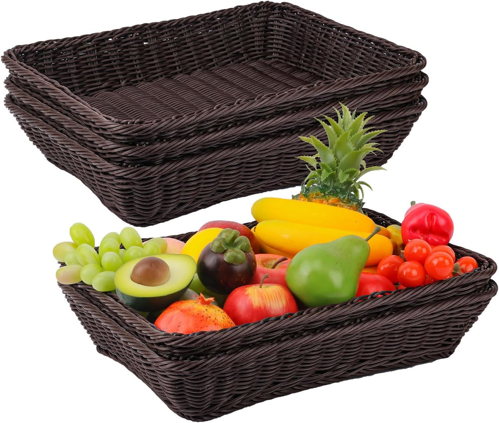 5 Pack 16 Inch Deep Coffee Wicker Bread Basket, Handmade Woven Organizer, Rec...