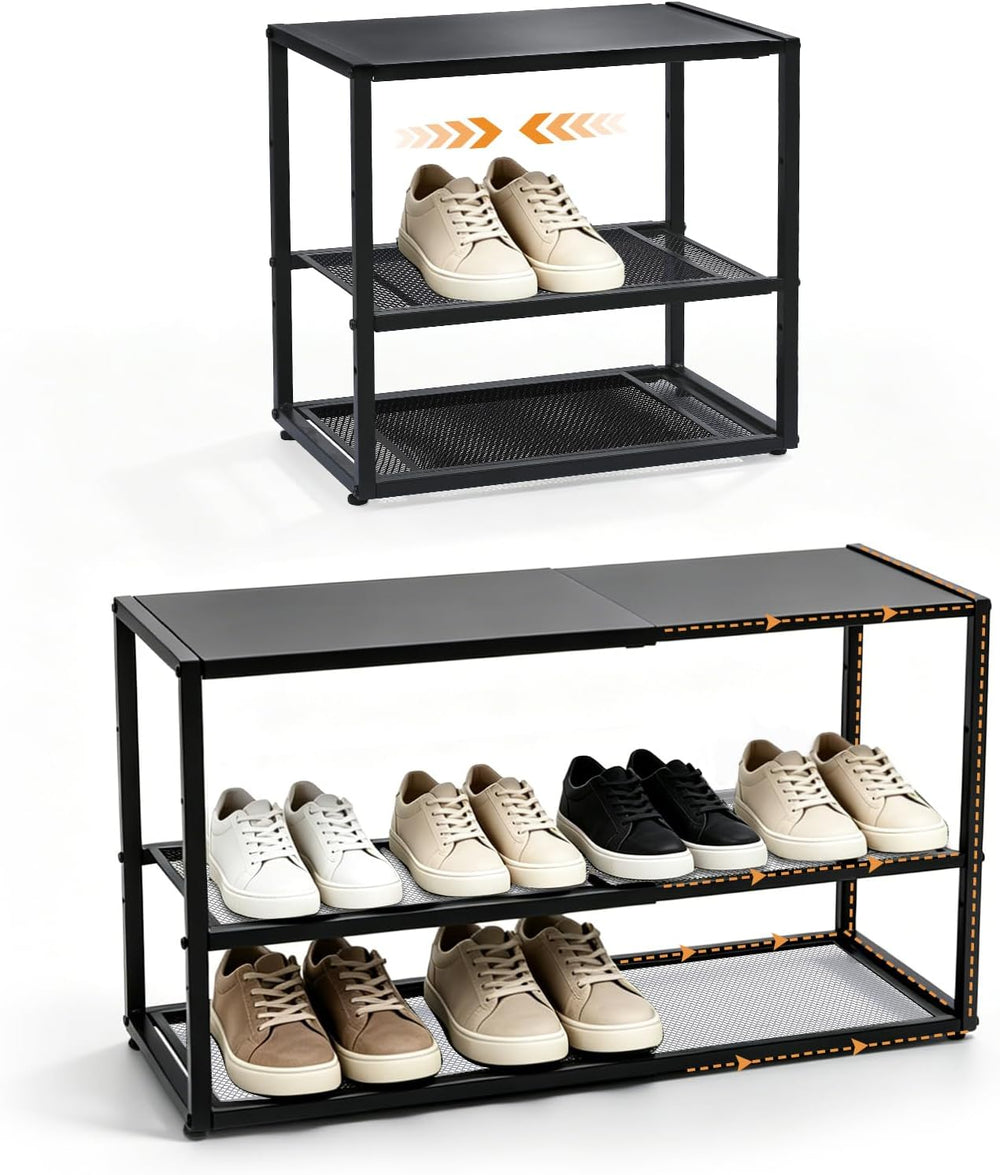 Expandable Shoe Rack,3 Tier Adjustable Metal Shoe Shelf for Closet, Sturdy Fr...