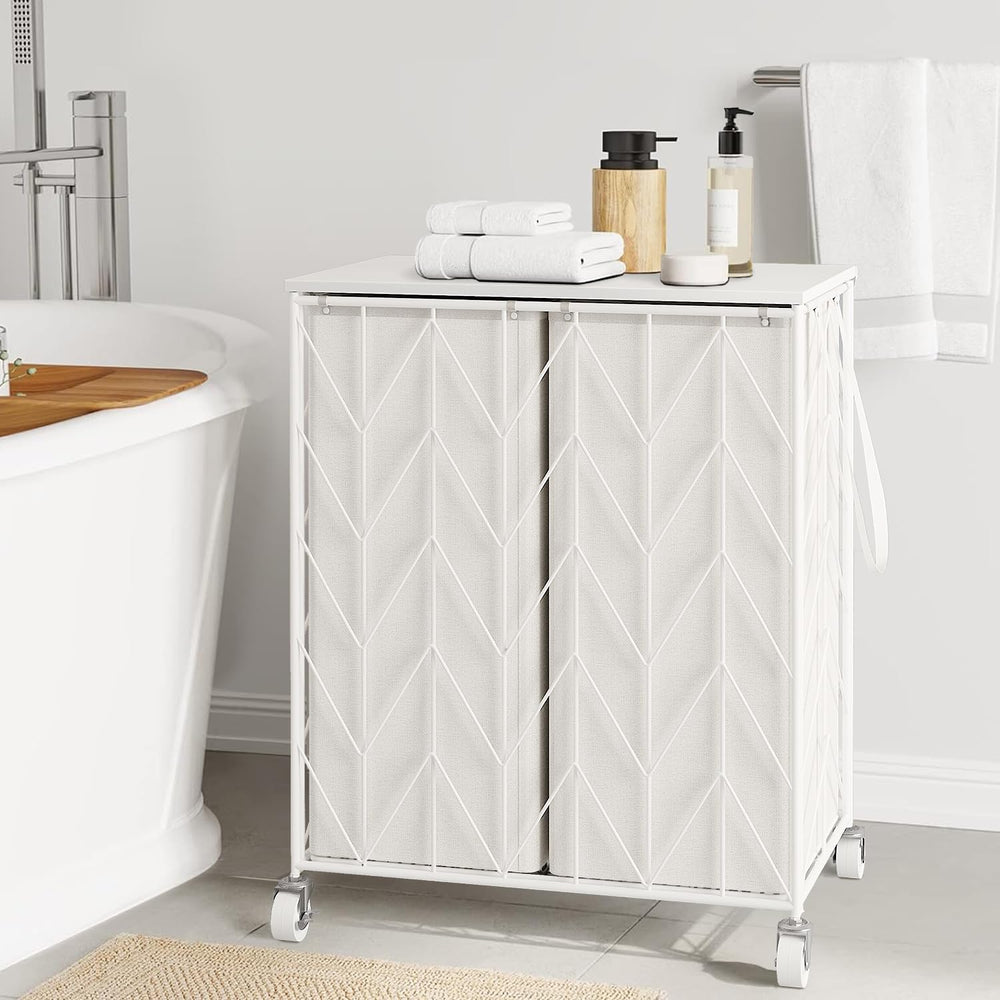 WOWLIVE Double Laundry Hamper with Lid, Rolling Laundry Basket with Wheels