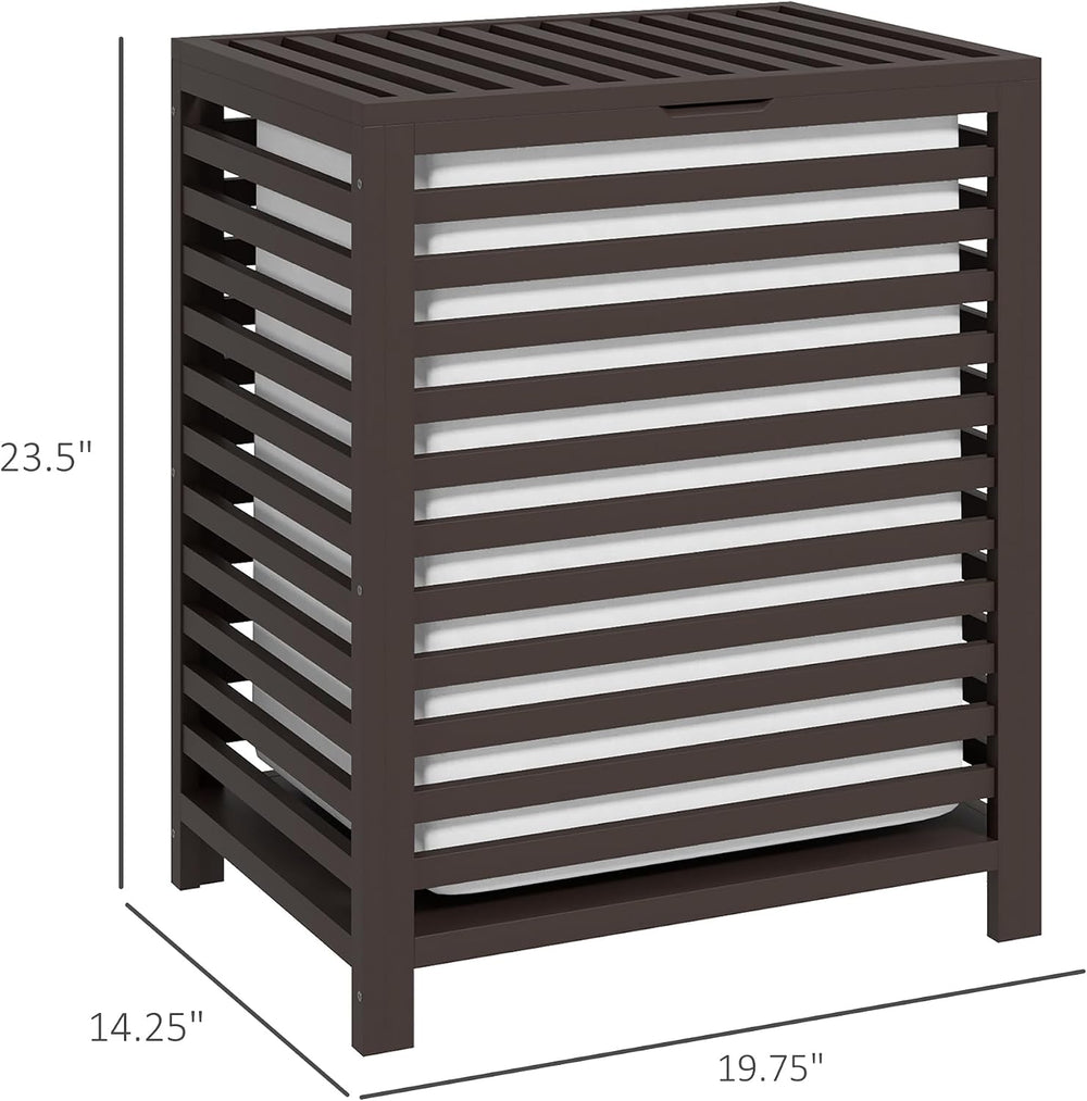 HOMCOM Bamboo Laundry Hamper with Lid 19.75 x 14.25 x 23.5 Inches Coffee