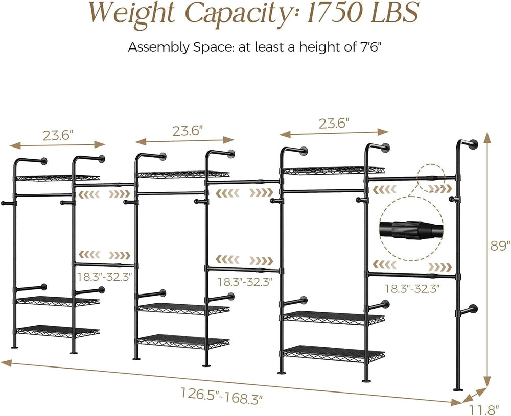 Closet Organizers and Storage, 6-Row Heavy Duty Clothes Rack for Hanging Clot...