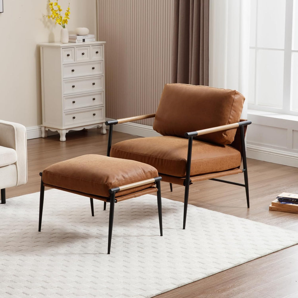 DUOMAY Cute PU Leather Single Footrest, Upholstered Footstool with Black Meta...