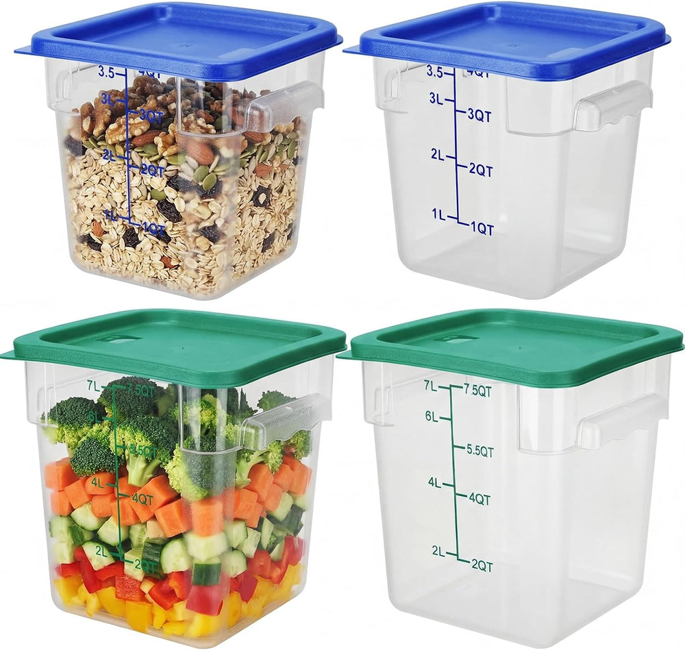 Lallisa 4 Pcs 8qt & 4qt Clear Food Storage Containers with Lids Handles a...