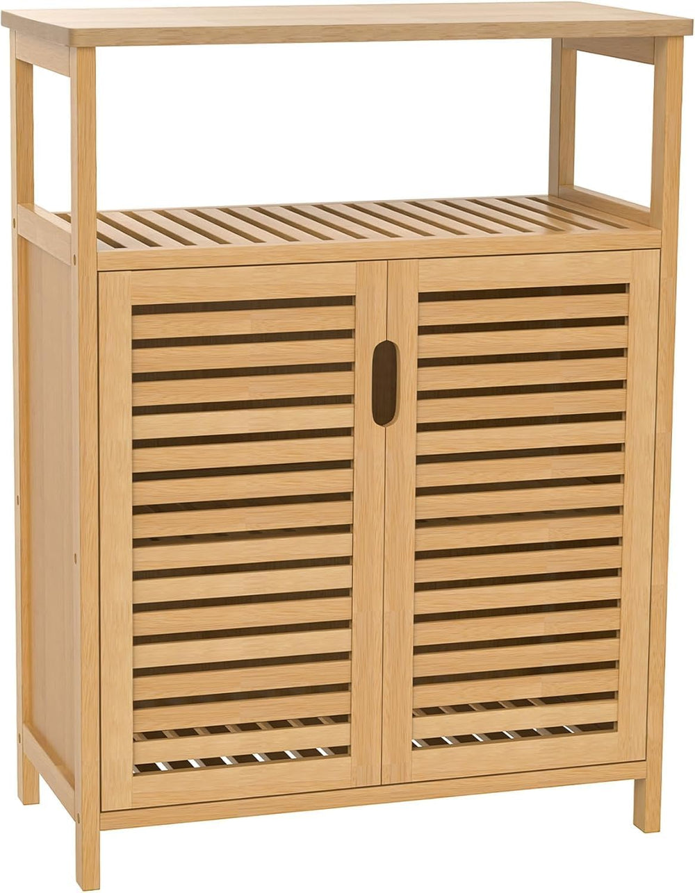 Bamboo Bathroom Storage Cabinet with 2 Doors, Floor Freestanding Cabinet