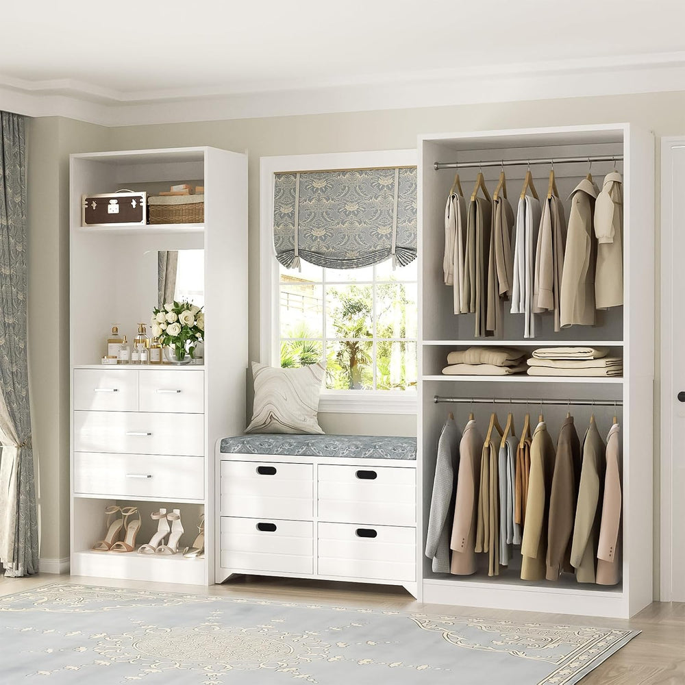 Unikito 61" Closet System, Heavy Duty Wood Closet Organizer with 2 Hangi...