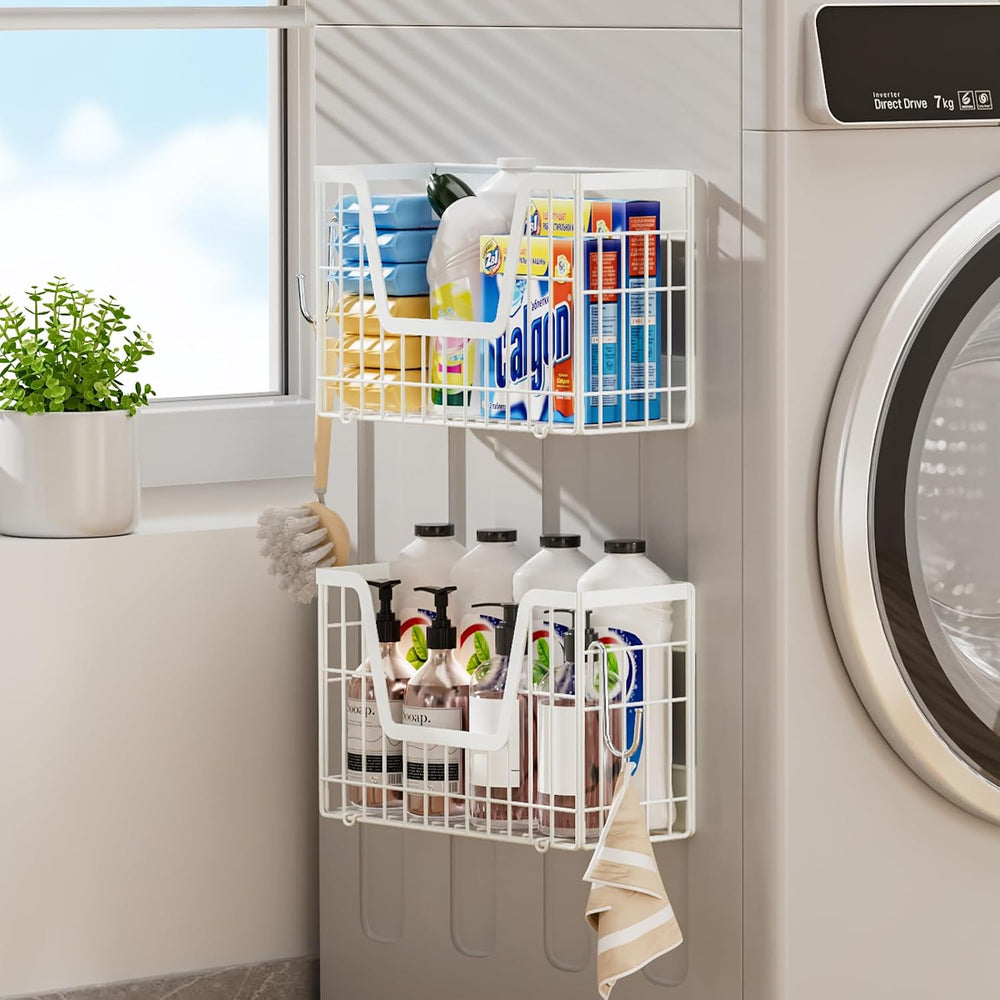 4 Pack Magnetic Shelves For Fridge, White Potato Onion Storage Bin