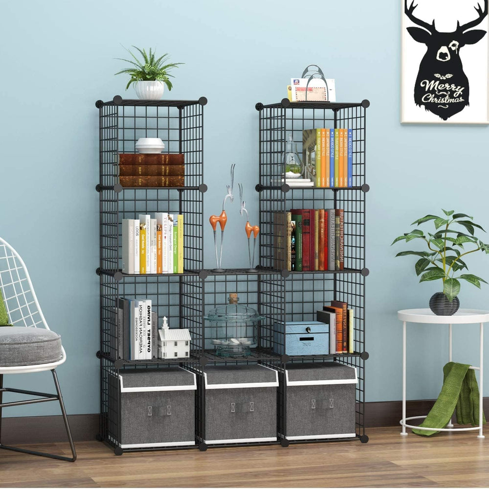 C&AHOME Wire Cube Storage, 12-Cube Storage Organizer Metal, C Grids, Black