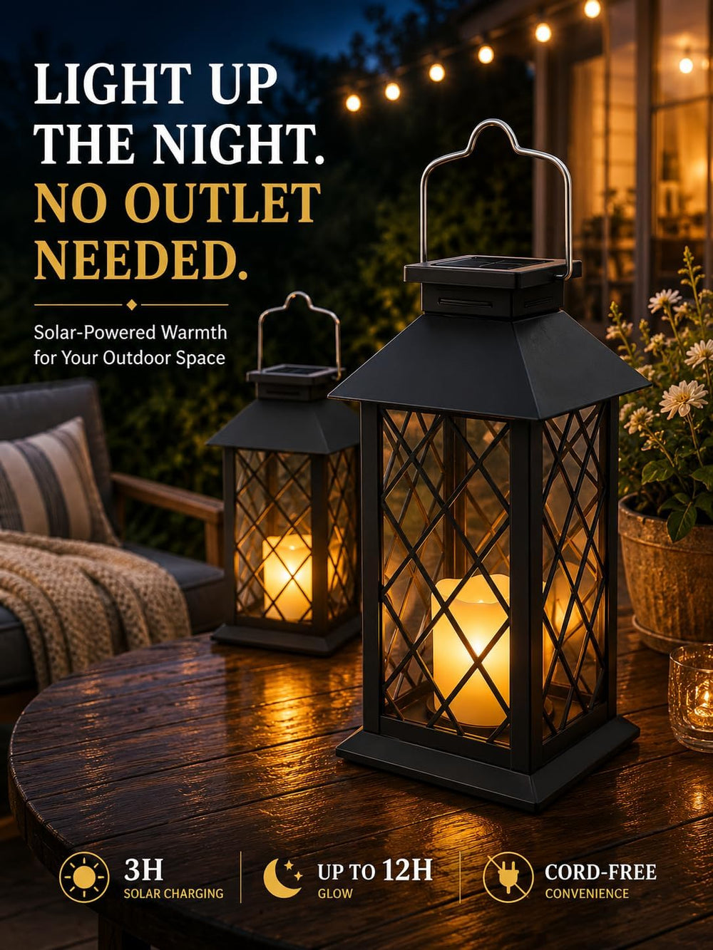 2 Pack 14'' solar lanterns outdoor waterproof๏ผIncludes flameless candles