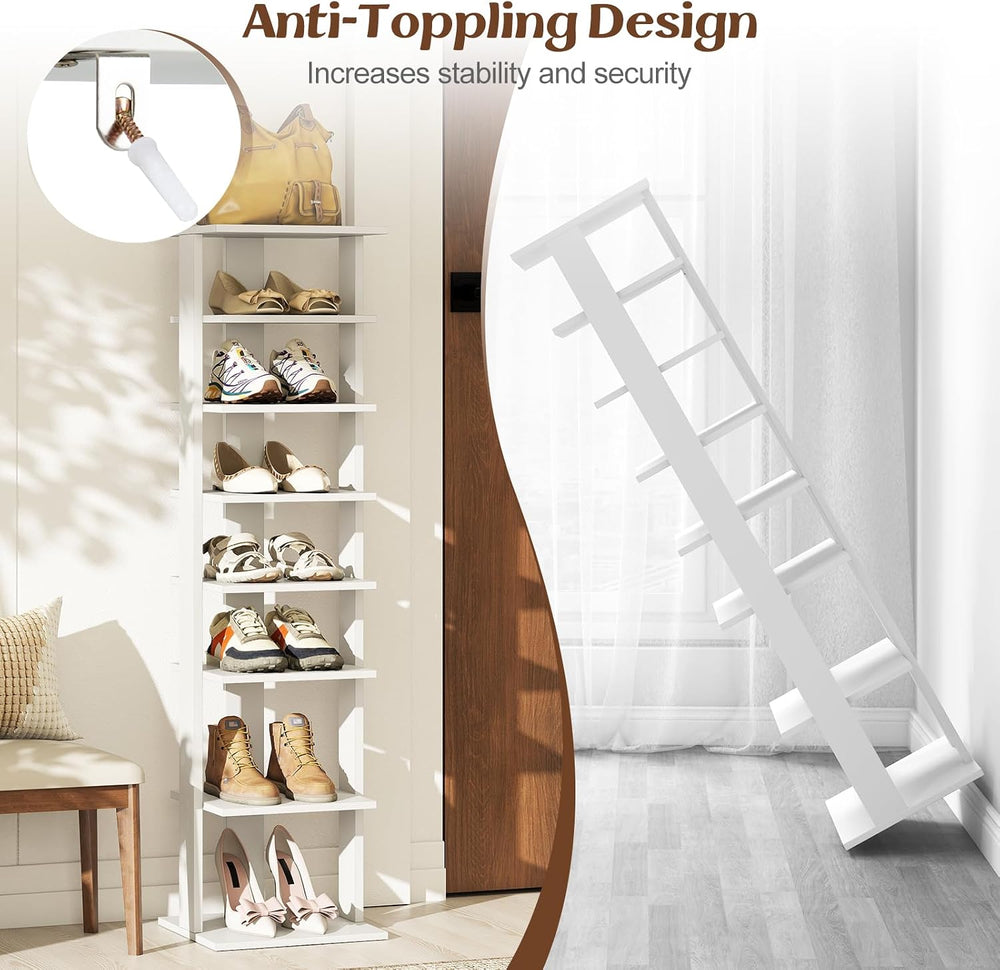 8-Tier Vertical Shoe Rack, Narrow Shoe Storage Organizer, White