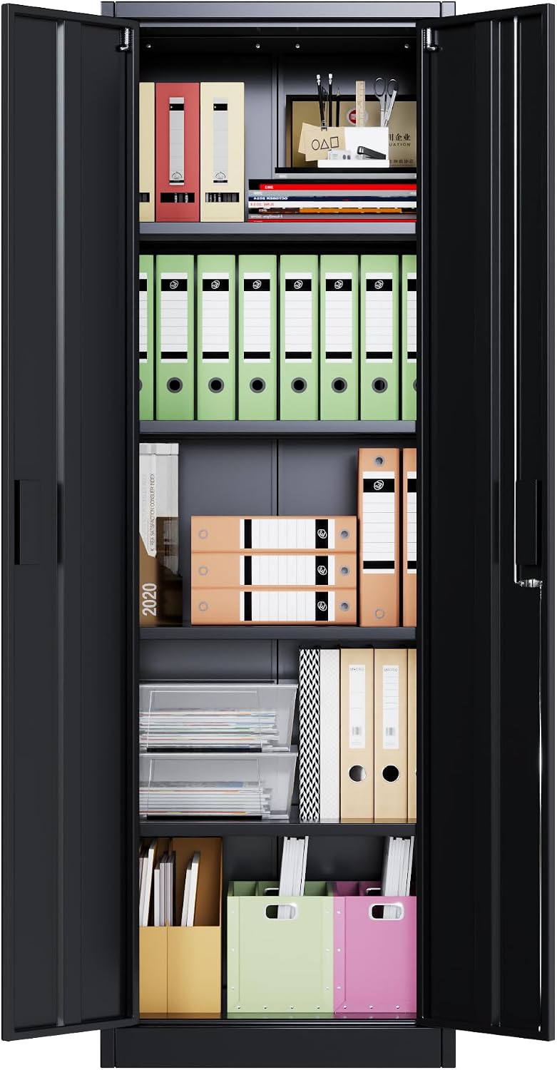 24"W Slim Metal Garage Storage Cabinet, Black