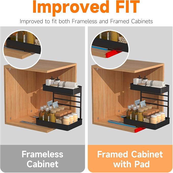 EVERIE Height Adjustable 2 Tier Metal Pull Out Slide Shelf Organizer