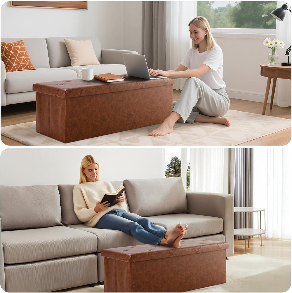 DUMOS 43 Inch Folding Storage Ottoman Bench, Large Ottoman with Storage
