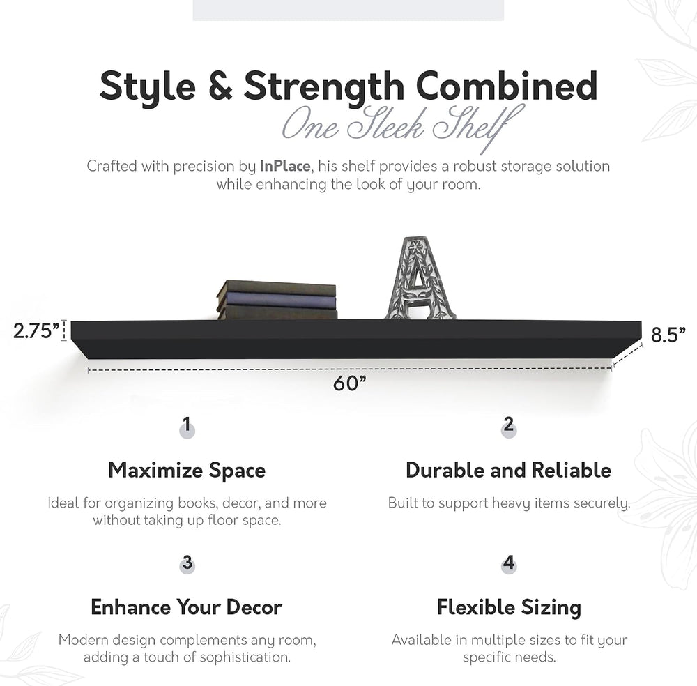 InPlace Invisible Brackets Shelf with Edge - MDF Floating Shelves for Wall wi...
