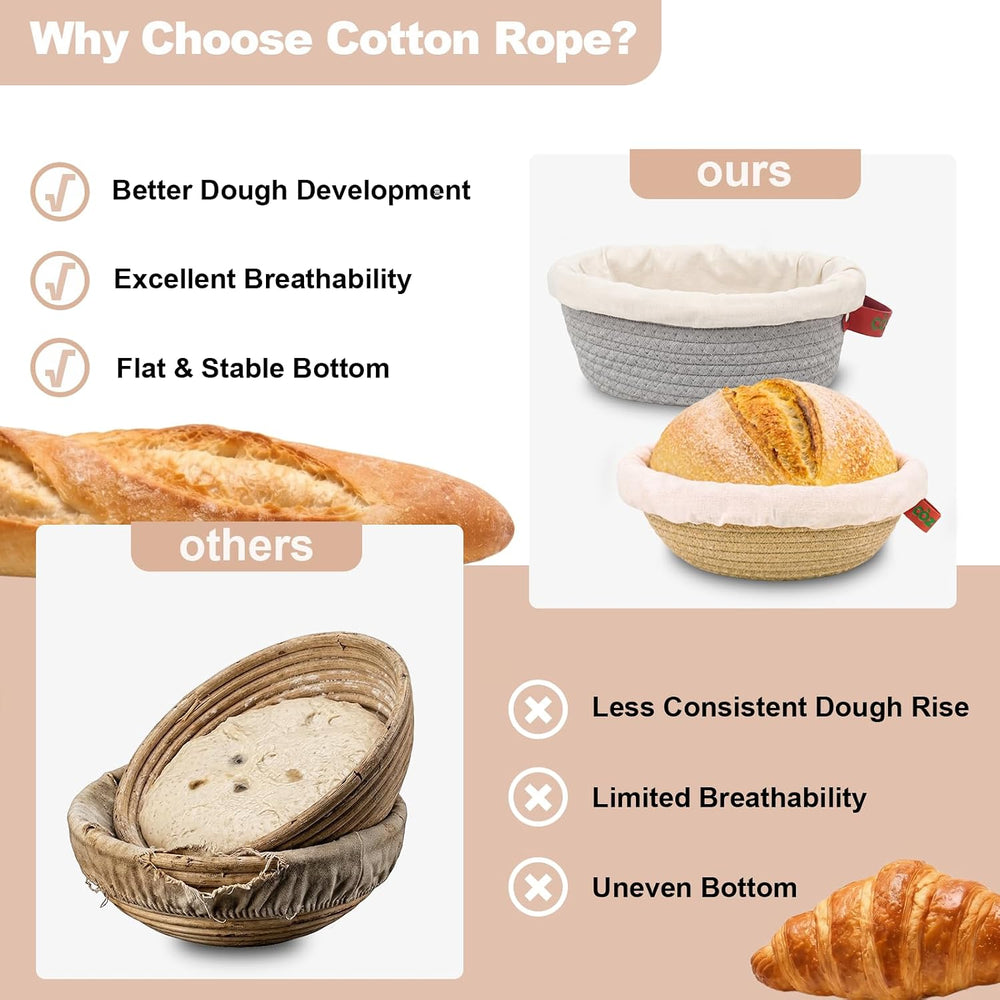 Cotton Rope Banneton Bread Proofing Basket with Beeswax Bag Set