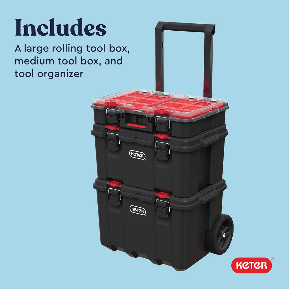 Keter Stack N Rolling Tool Box Modular Storage System 3 Piece