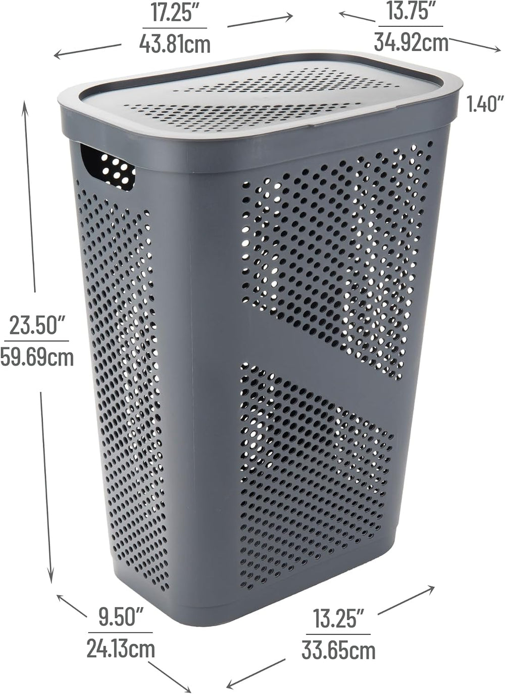 Mind Reader 60L Slim Laundry Hamper, Clothes Basket, Lid, Ventilated, Plastic...