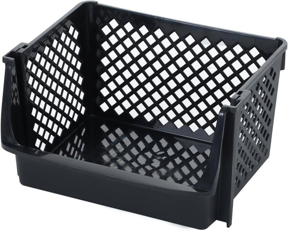 Large Stackable Storage Bins Open Front for Pantry Storage, 6 Pack - Black