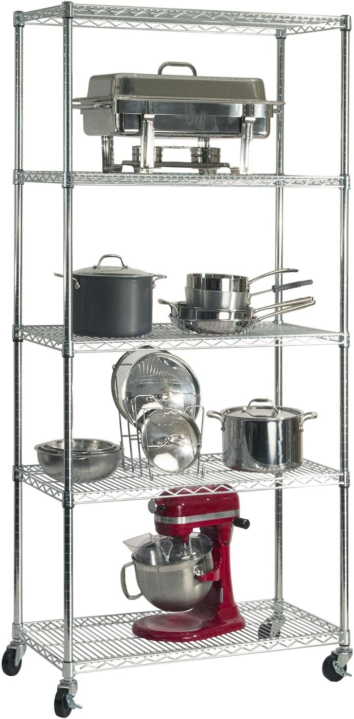 UltraDurable Commercial-Grade 5-Tier Steel Wire Shelving with Wheels, 36"...