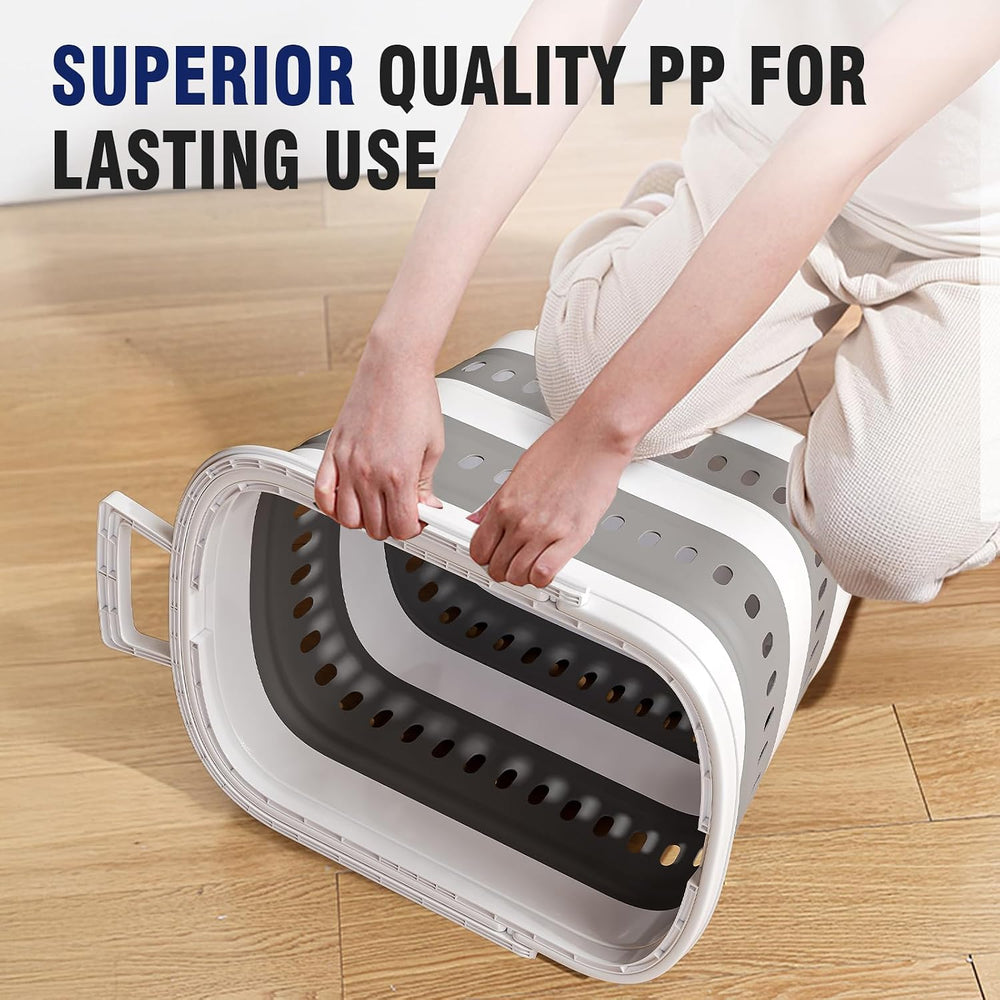 Collapsible Plastic Rolling Laundry Basket Hamper with Wheels, 45L Portable R...