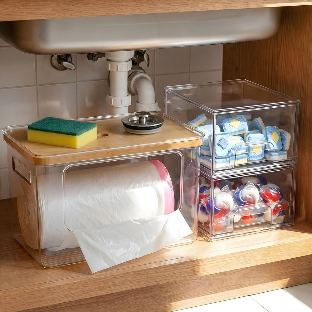 Hudgan Under Sink Organizer 3 in 1, Stackable Acrylic Bathroom Storage, Trash...