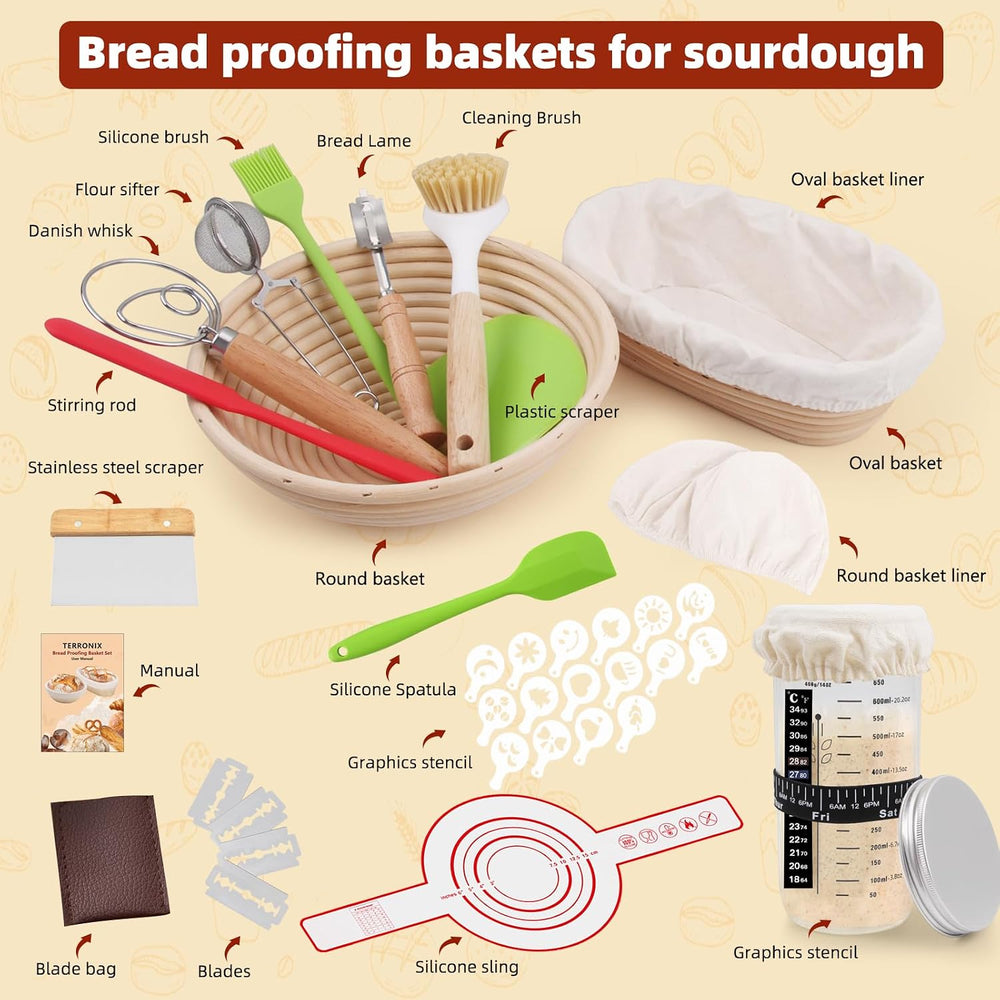 Bread proofing baskets for sourdough 19-Piece Set ,9" Round & 10&quo...