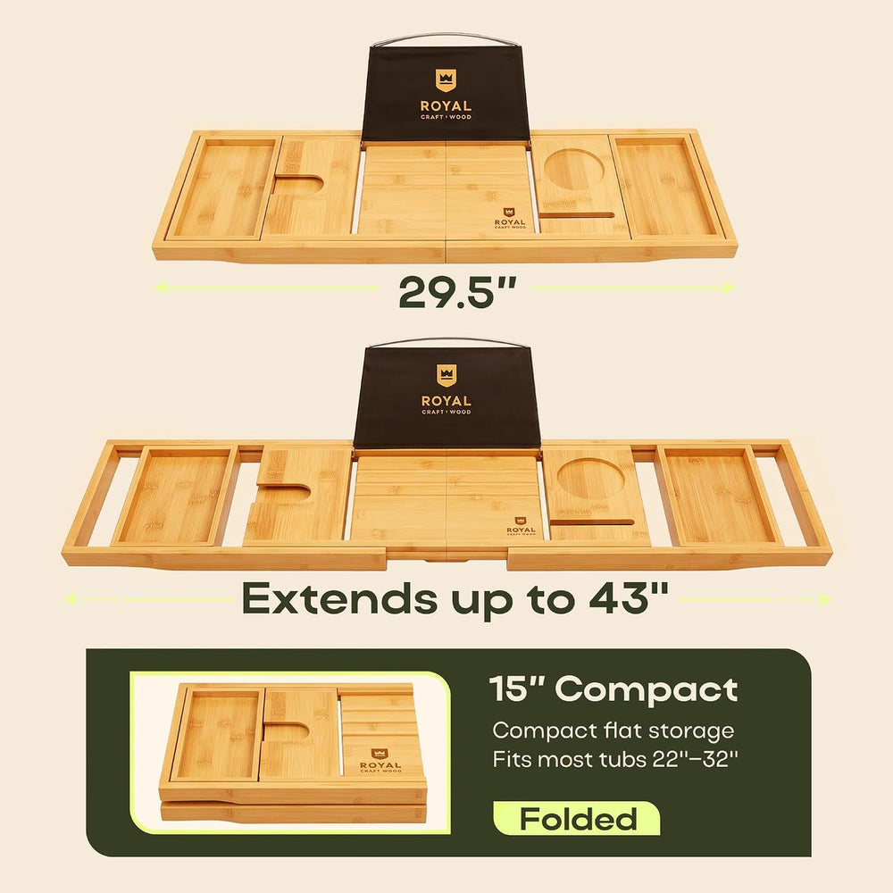 ROYAL CRAFT WOOD Premium Foldable Bathtub Tray Caddy - Wood Bath Tray for Tub...