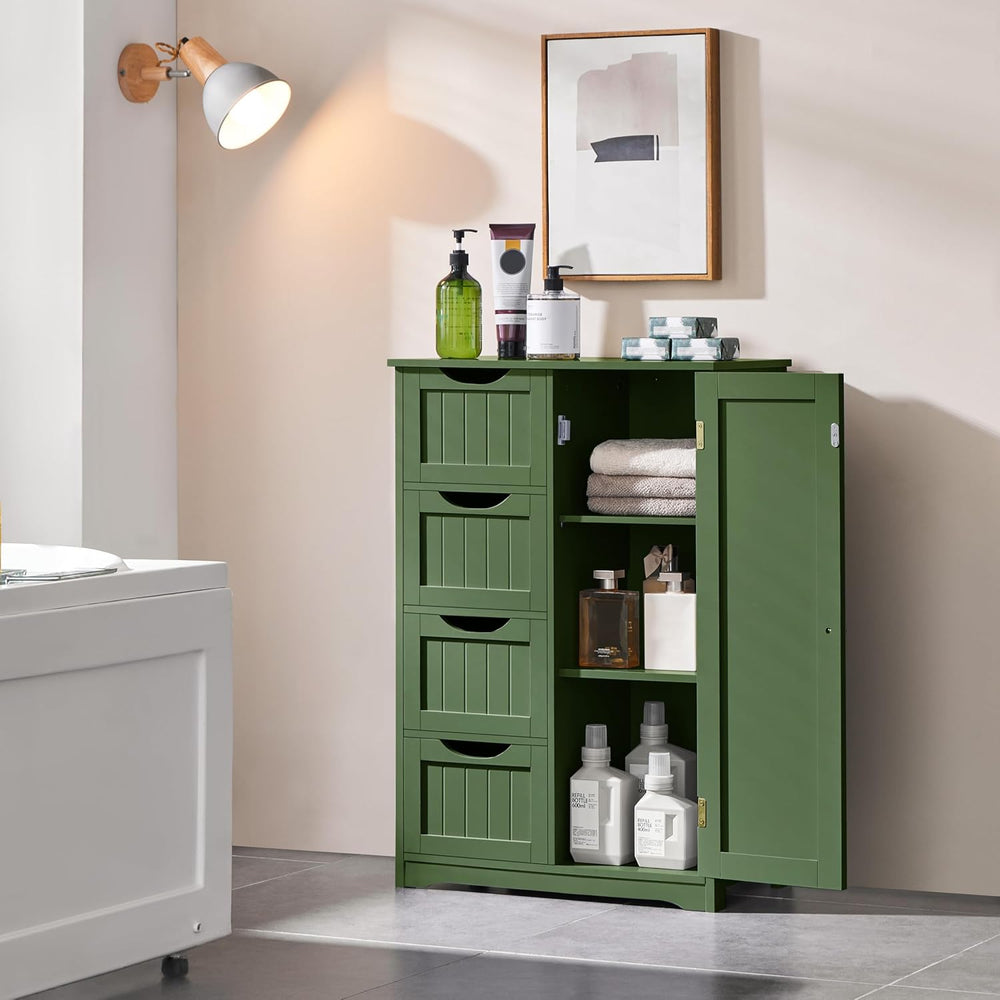 Yaheetech Small Bathroom Storage Cabinet with 4 Drawers & Door, Green