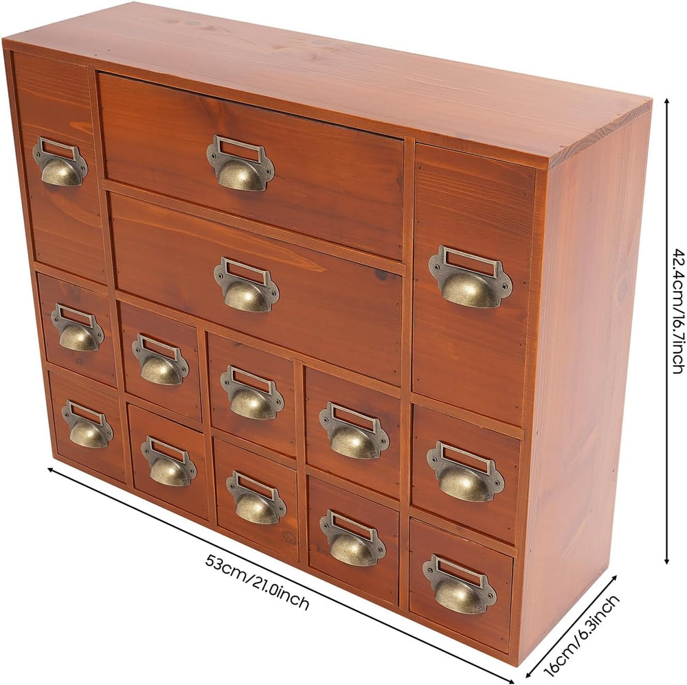 14 Drawers Apothecary Cabinet Wooden Storage Box Library Card Cabinet Medicin...