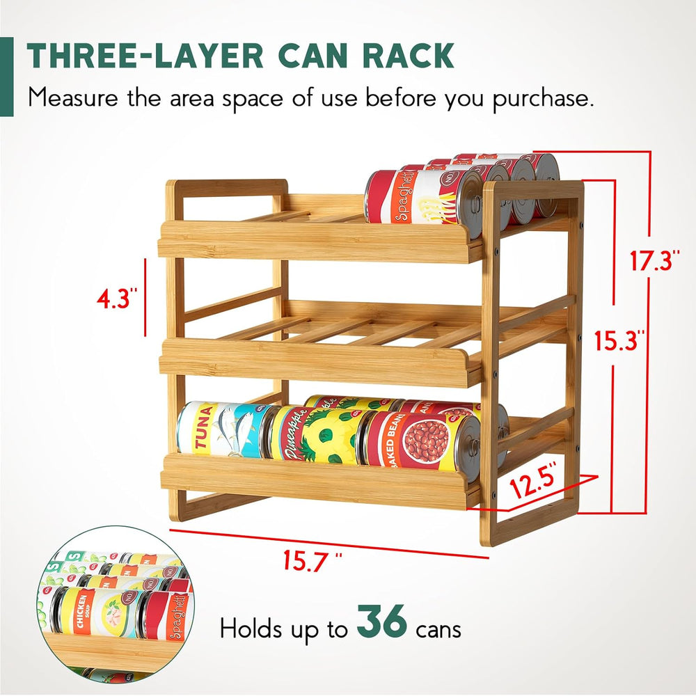 Yumkfoi Bamboo Can Organizer for Pantry, 3 Tier Stackable Can Storage