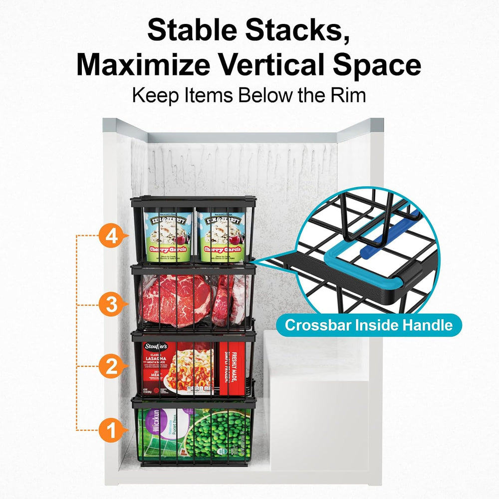 Deep Freezer Organizer Bins - Storage Baskets for 5 Cu.Ft, 8 Pack