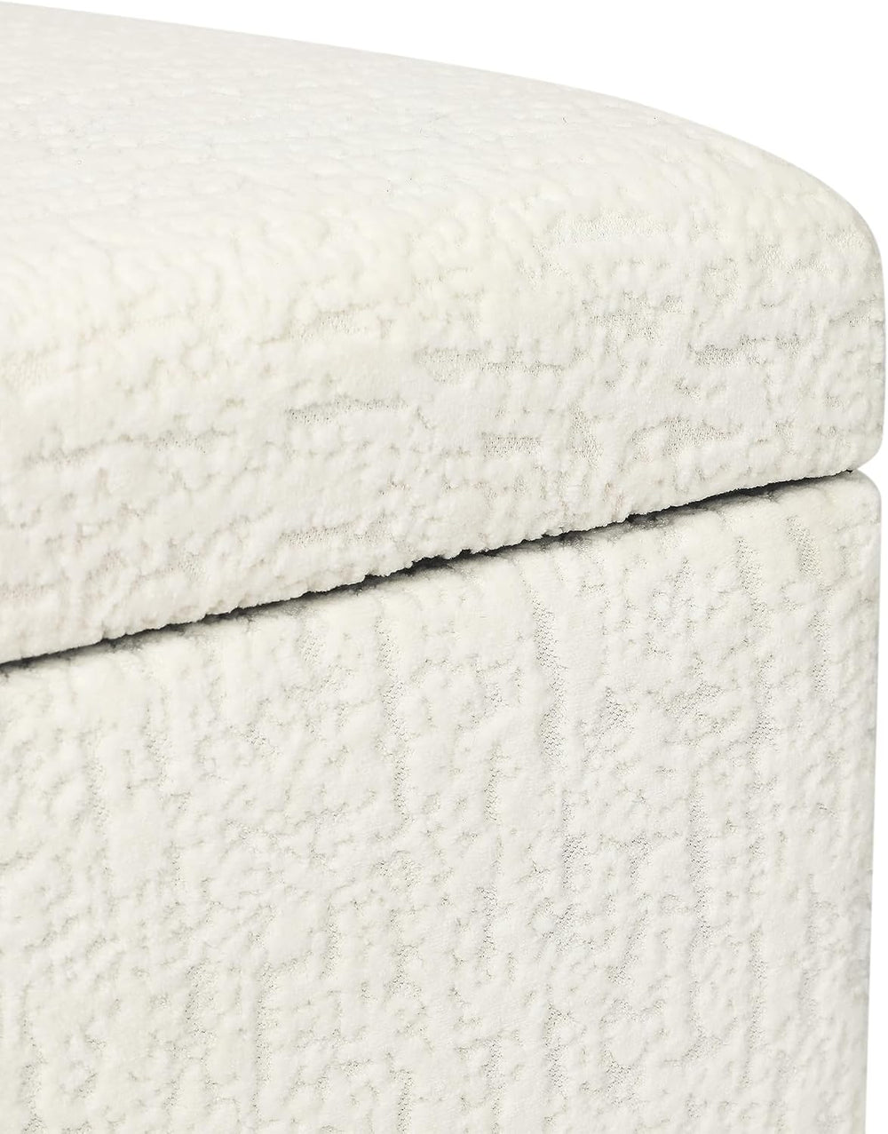 Adeco 18 Inch High Faux Fur White Cube Ottoman Storage, 3D Embossed Velvet Ch...