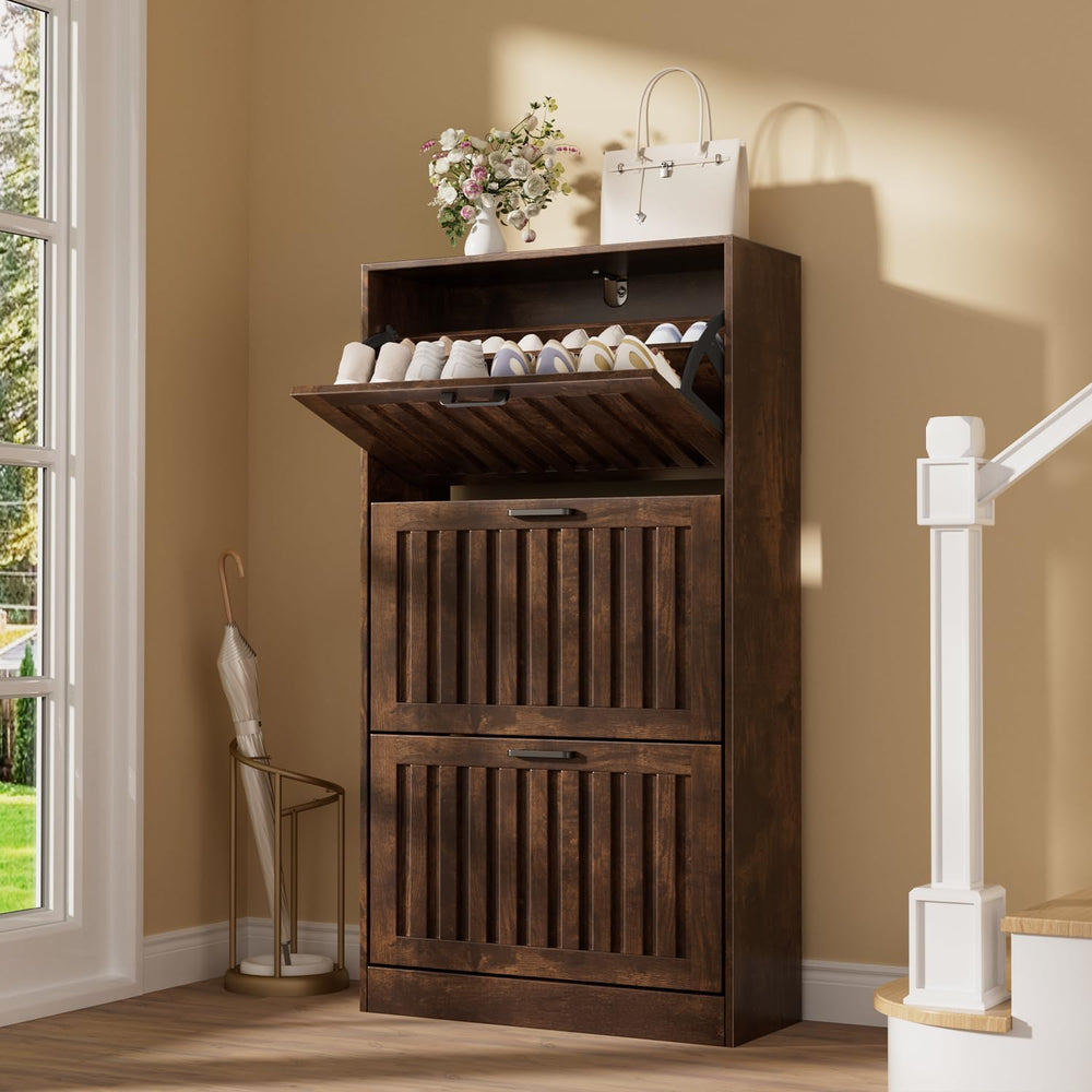 Shoe Storage Cabinet for Entryway Narrow Shoe Rack Cabinet 3 Flip Drawers