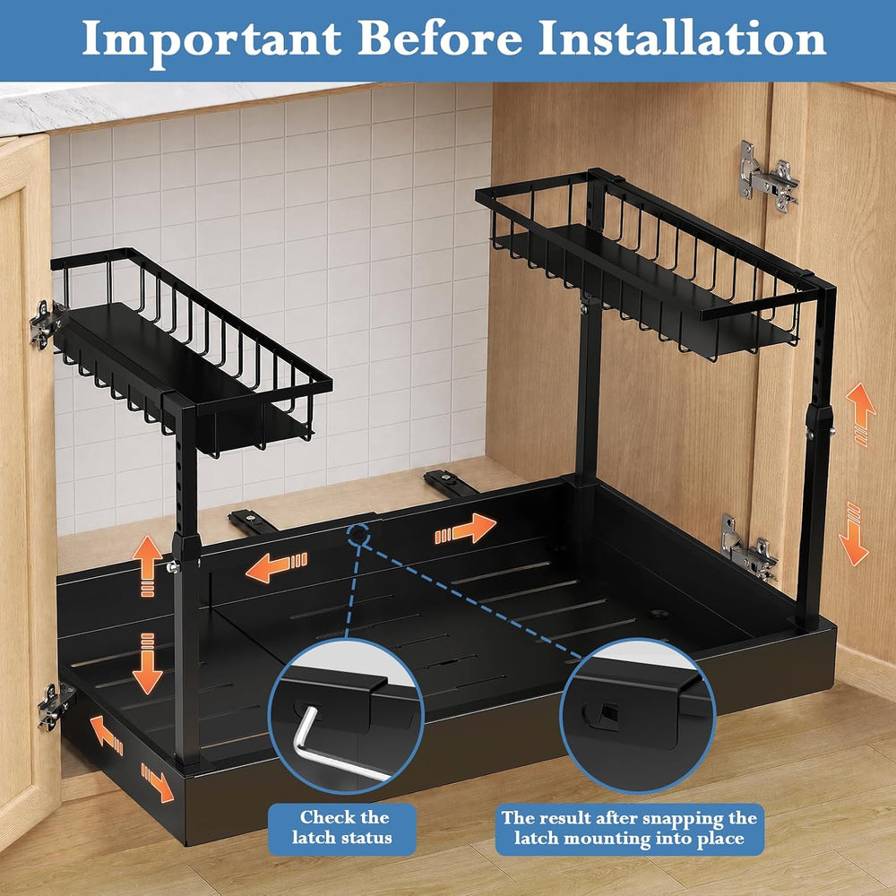 Under Sink Organizer, 2-Tier Slide Out kitchen Storage Metal Shelf, Black