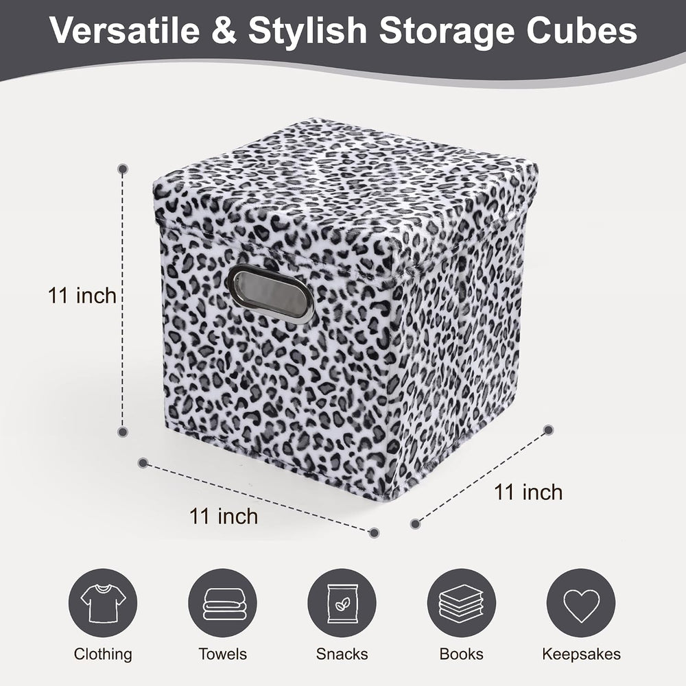 ANMINY Leopard Cheetah Print Storage Cubes Bins with Lids, 11Inch 4PCS