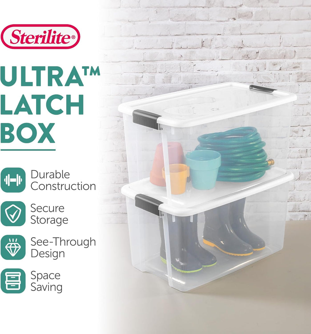 Sterilite Ultra Latch Box with Lids for Home and Office, 70 Quart, 8-Pack