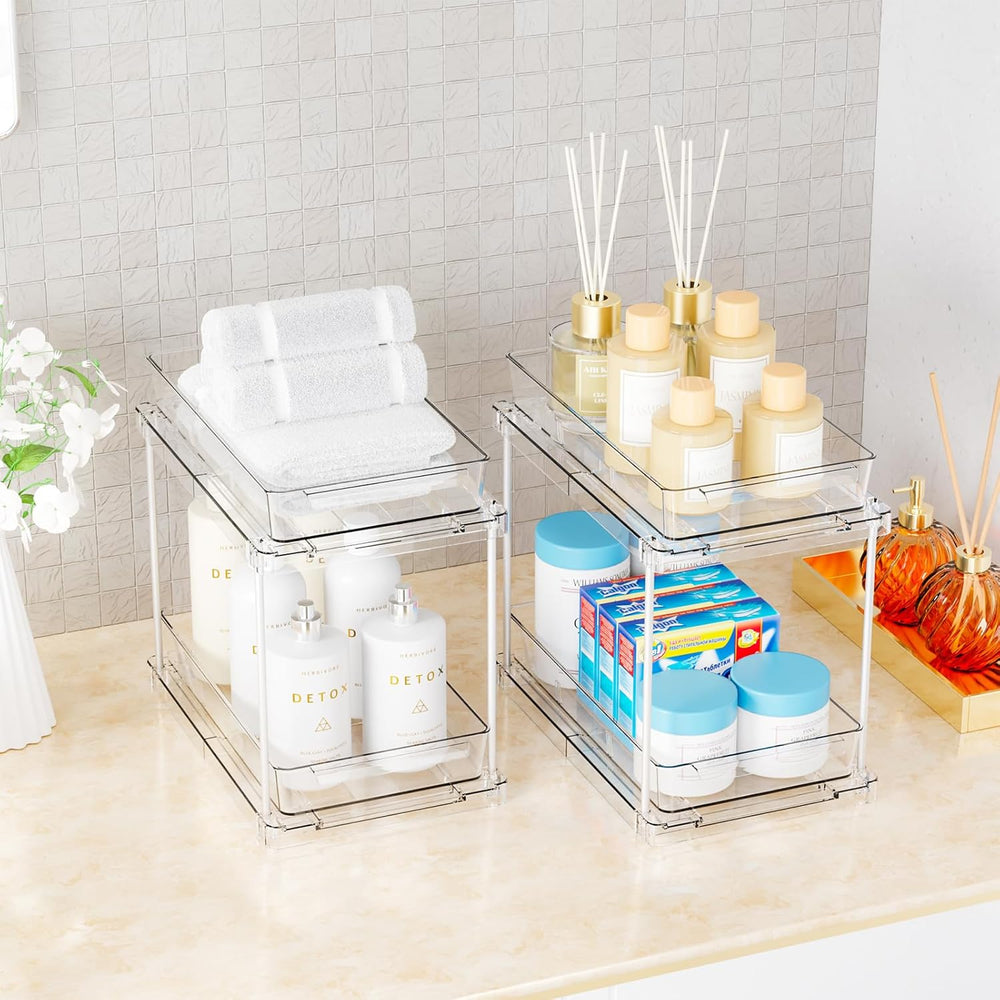 Yieach 4 Pack Under Sink Organizers and Storage,Clear Acrylic Bathroom Organi...