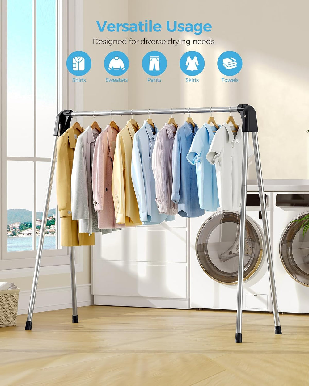 APEXCHASER Clothes Drying Rack Foldable, Portable Clothes Airer, 48" H